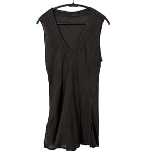 CP Shades Womens Brown Linen Sleeveless V-Neck Tunic Top Side Slit Size M